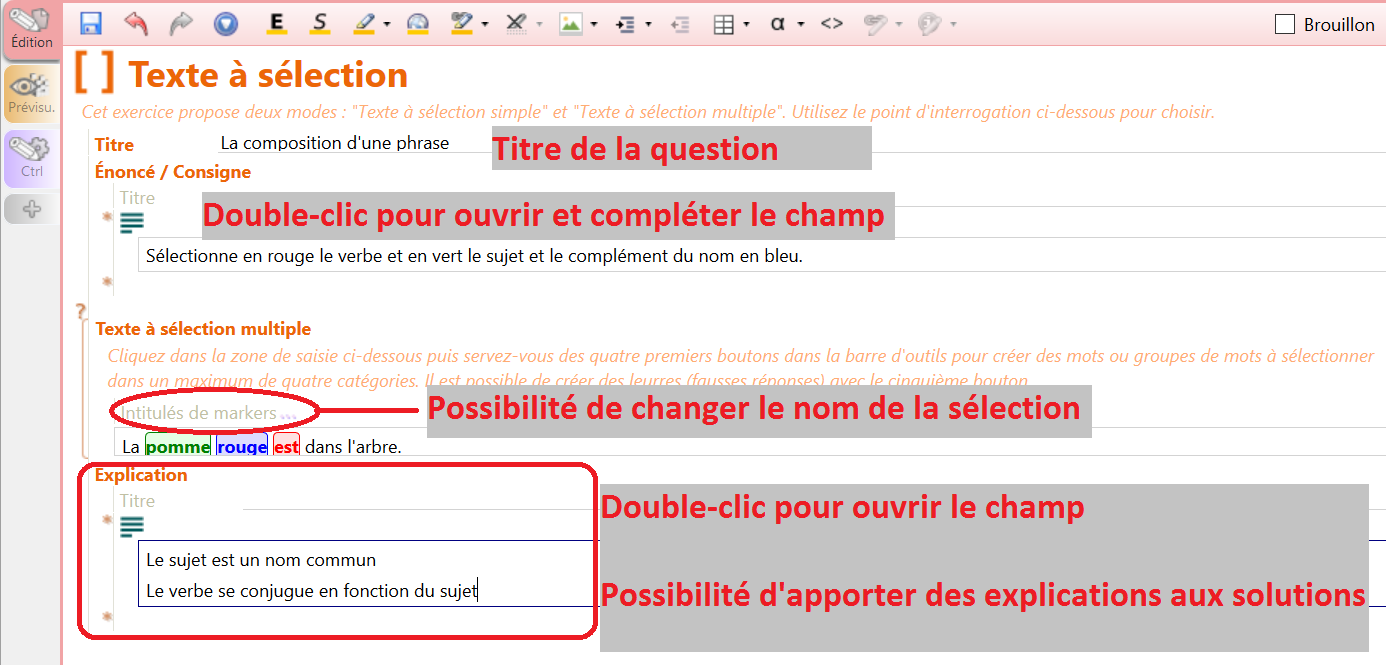 Détails sur la construction de chacun des exercices